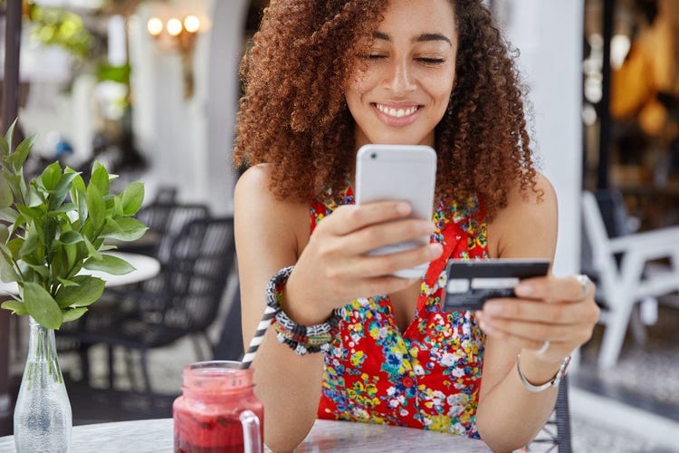 Woman shopping on mobile device