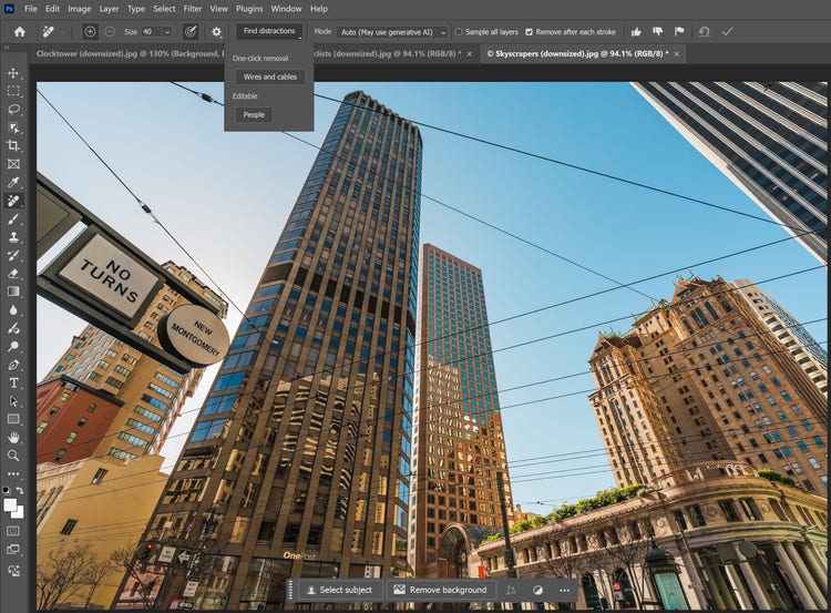 image of a busy city scene with distracting wires and cables.