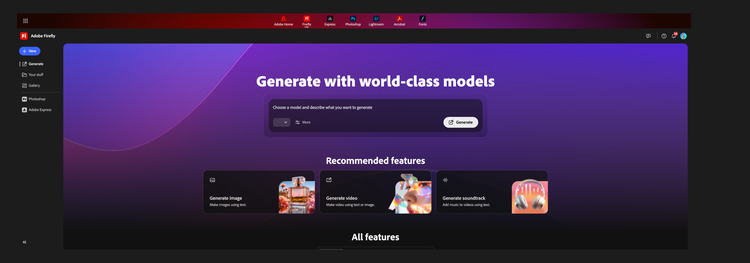Screenshot of Adobe Firefly homepage.