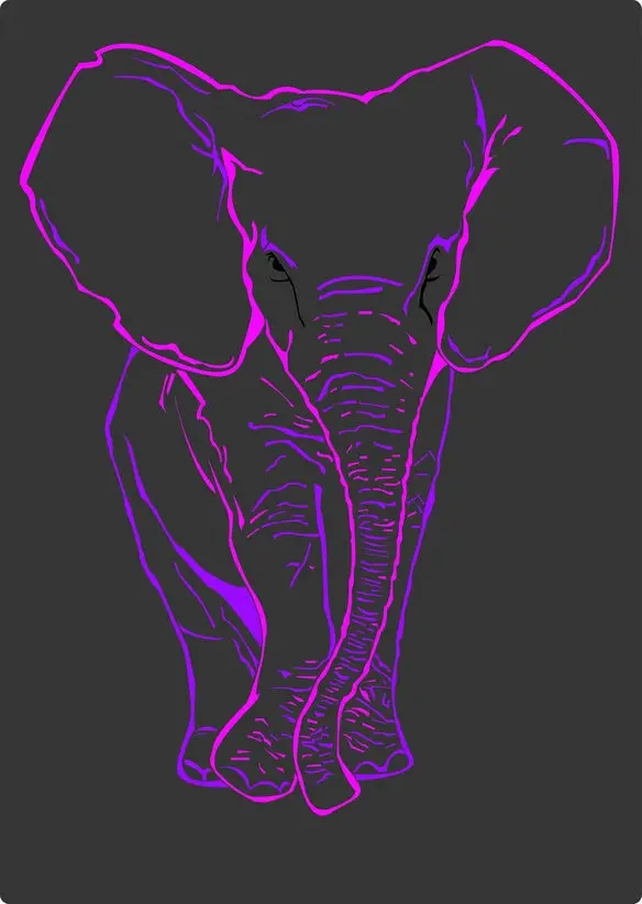 Elephant fluorescent decorative different shades of purple