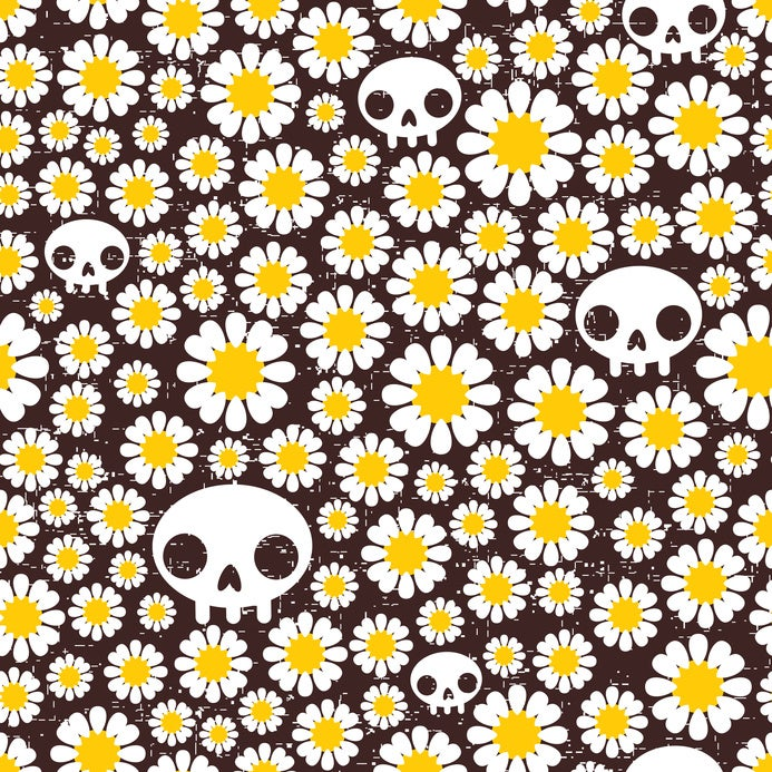 Camomile and skull seamless pattern. Vector texture.