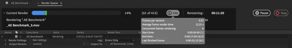 After Effects Coda di Rendering
Schermata della funzione Coda di Rendering in Adobe After Effects