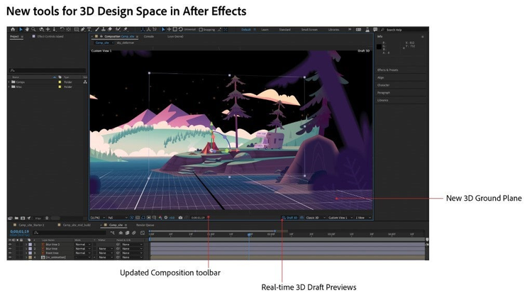 After Effects Nuovi strumenti per il 3D Design Space in After Effects