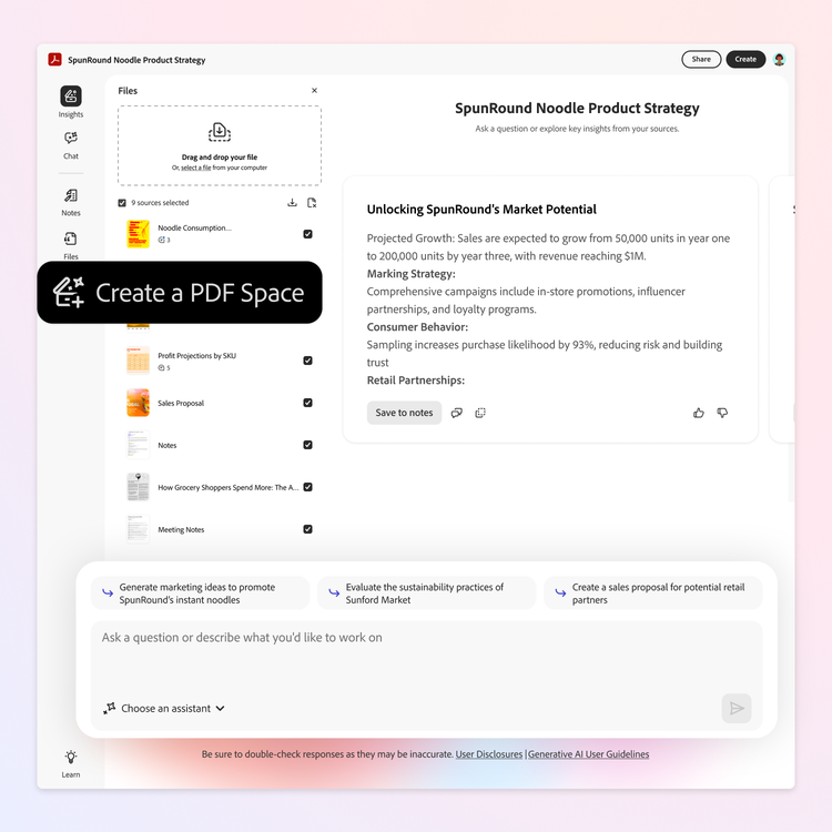 Acrobat Studio page create a PDF Space.