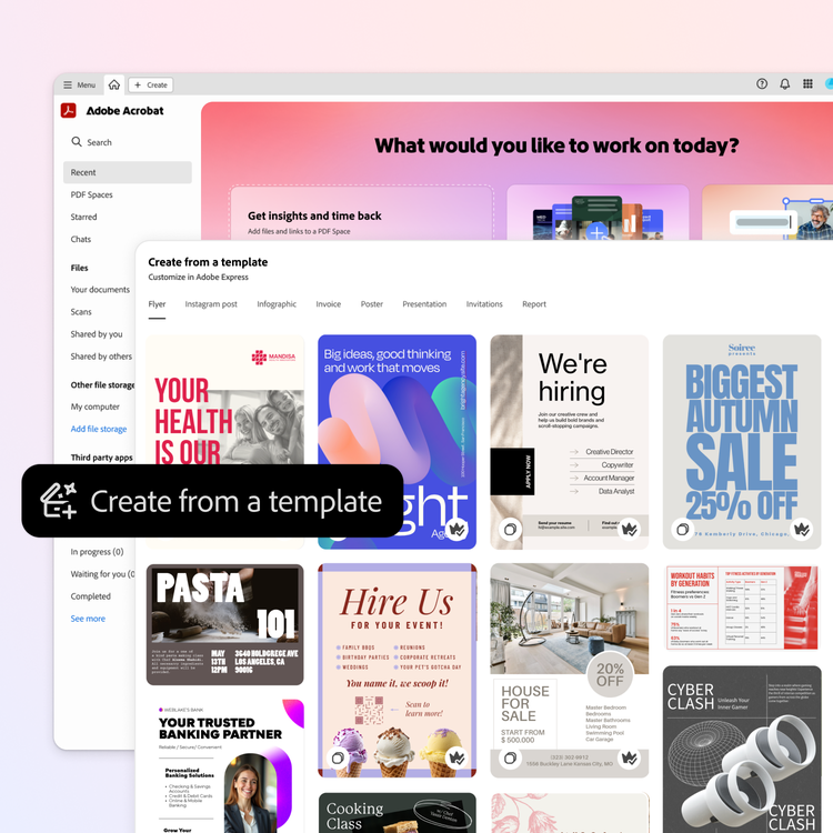 Acrobat Studio page. Create from a template.