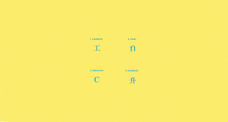 “INCH”ロゴ。中国語、タイ語、英語を組み合わせている