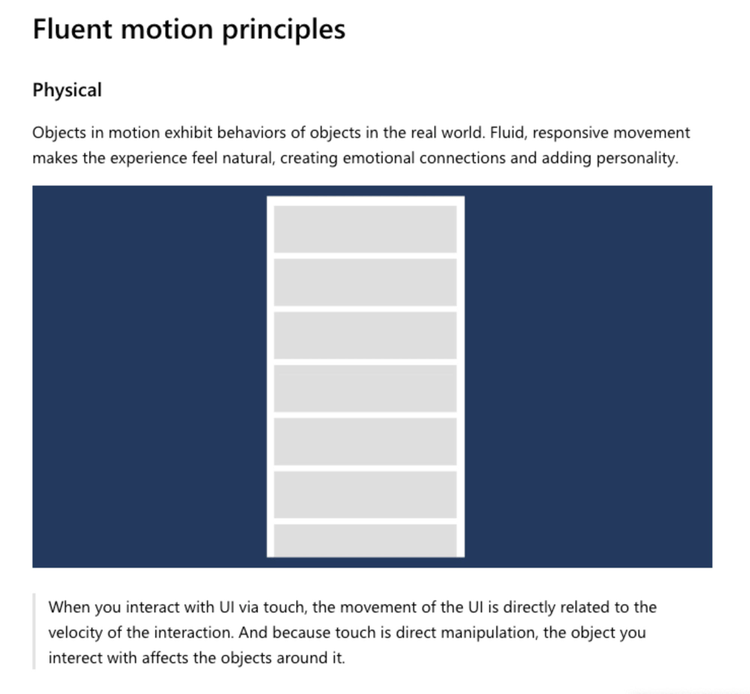 Fluentにおけるモーションの原則の冒頭箇所のスクリーンショット
