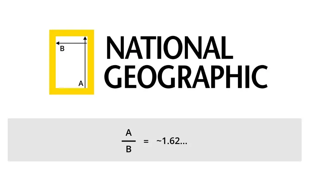 黄金比を使用したNational Geographicロゴの長方形のアウトライン。