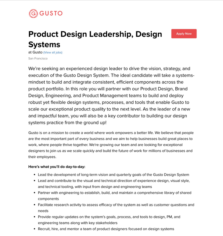 デザインシステムを専門とするプロダクトデザイン担当職の例。