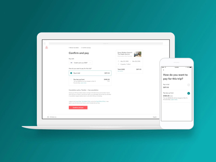 Airbnbの支払いフローに関するスタイルガイドラインは、Webとモバイルで共通。