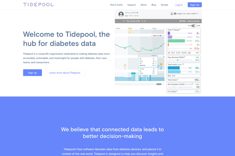 tidepool.orgのホームページのスクリーンショット。