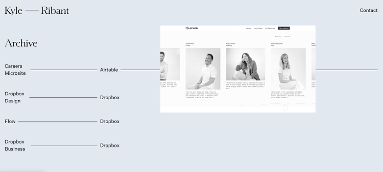 Kyle RibantのUXデザインポートフォリオであるkyleribant.comのスクリーンショット。