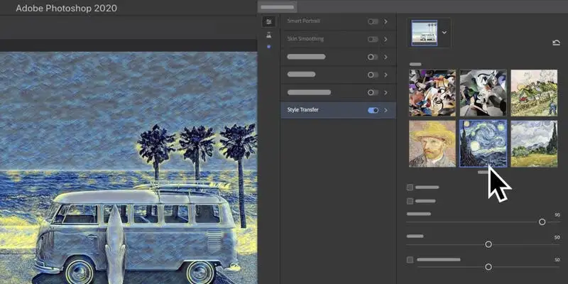 ヴァン・ゴッホの効果を画像に適用しているAdobe Photoshopのスクリーンショット