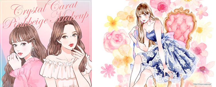 左：JILL STUART Beauty webサイト用イラスト／右：うらら姫募集イベント用イラスト