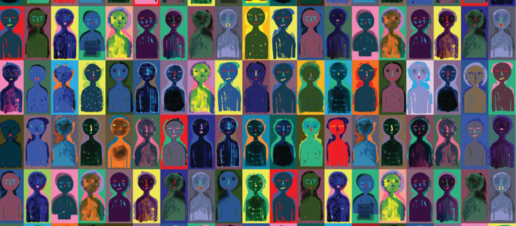 Large Colorful People Pattern With Grunge Texture