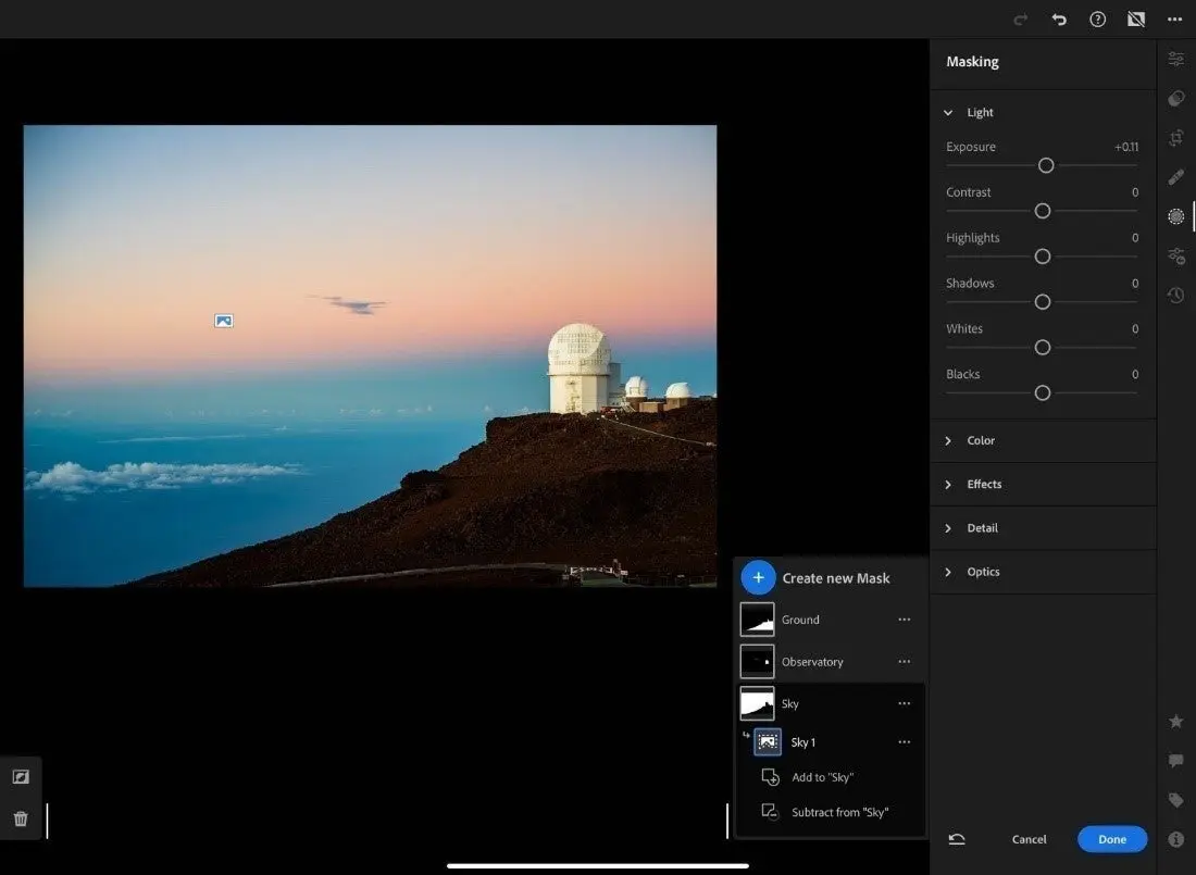 Screenshot of the newly released Lightroom tools.