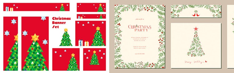 クリスマスを華やかに彩る写真、イラスト、テンプレート