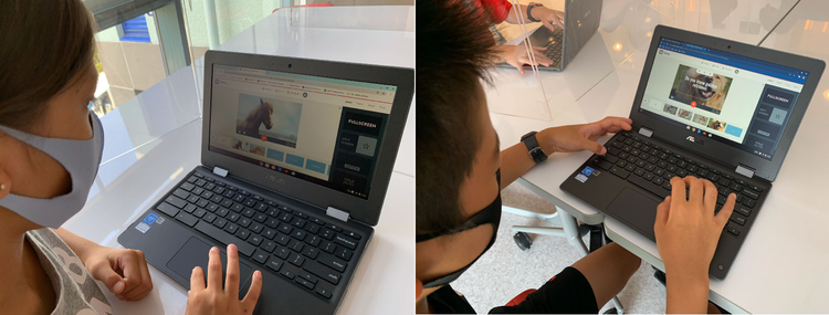 一人一台ChromebookでAdobe Expressを操作する同校4年生の様子