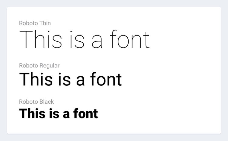 Roboto 書体のさまざまなスタイル。