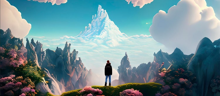 A person standing on a hill looking at a mountain Description automatically generated