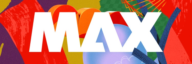 Substance 3D で作成されたカラフルな Adobe MAX のロゴ。