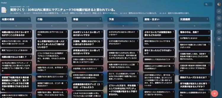 Padletに集約した防災に関する生徒の発問リスト
