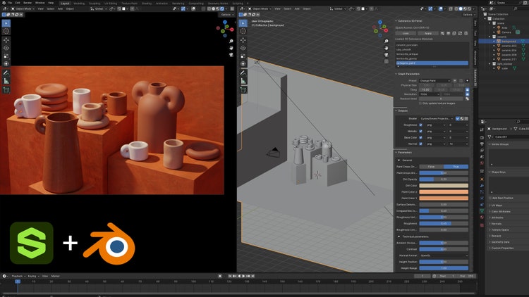 新しくアップデートされた Blender 用 Substance 3D アドオンを使って作成された画像。