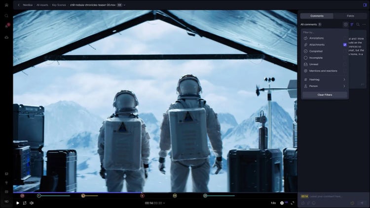 Frame.ioでフィルタリングされたコメントの例。