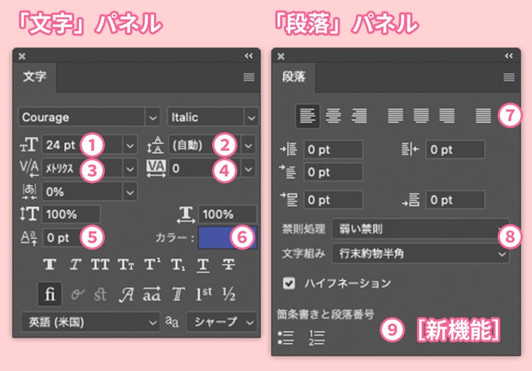 Photoshop｜文字・段落パネル