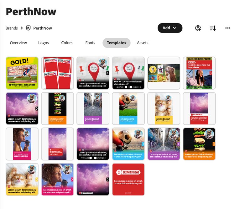 Adobe Express 上の PerthNow のスクリーンショット。