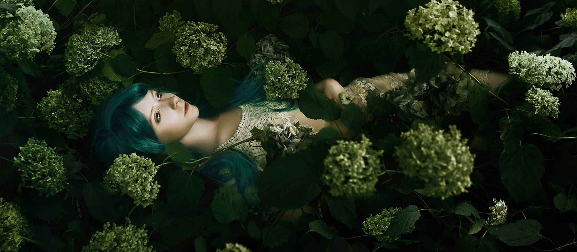 Adobe Photoshop と生成 AI 機能を使い、花で飾られた幻想的な世界を