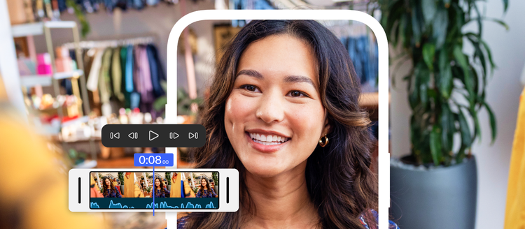Photo of woman using Adobe Premiere on iPhone.