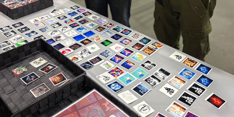 事前のSNSキャンペーンで投稿したデザインと、それをステッカーにした完成品。Xの投稿画面を見せるだけでブースで受け取れる仕組み