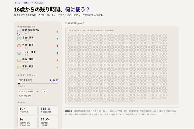 16歳からの残り時間シミュレーター