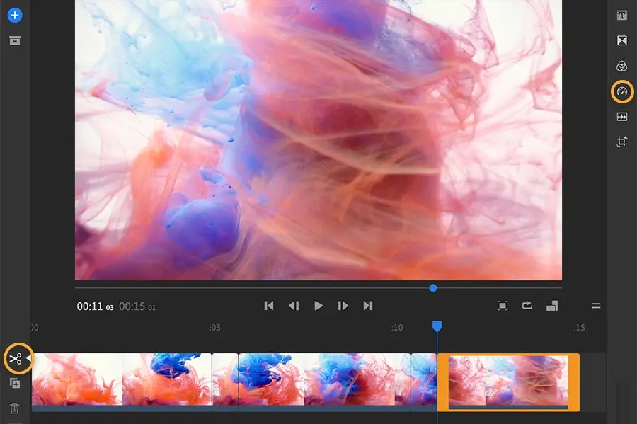 Adobe Stock video cut in smaller clips on Adobe Premiere Rush timeline 